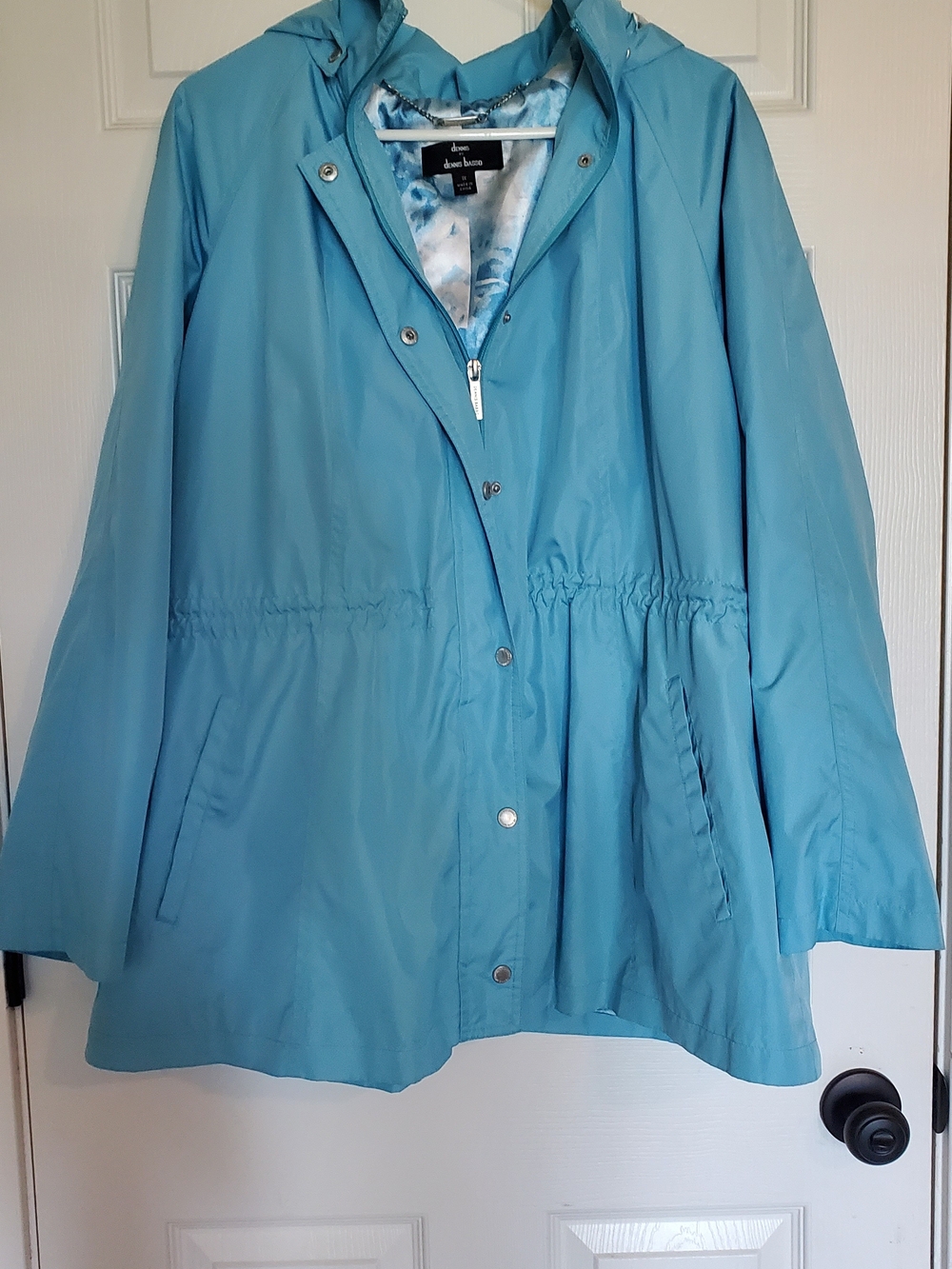Dennis Basso Women’s Light Blue Hooded Raincoat